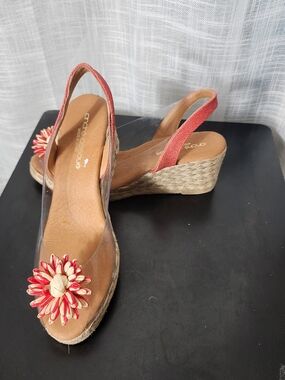 Andre Assous Coral Slingback Wedge Sandals with Flower Accent